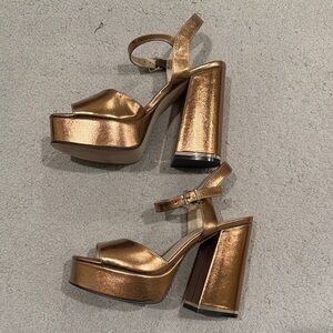 Gold/ Bronze Platform Block Heel Sandals